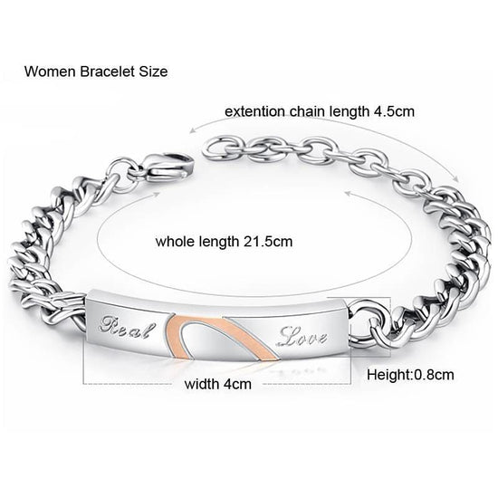 Image Title Matching Heart Piece Couple Bracelet - Women Dimensions
